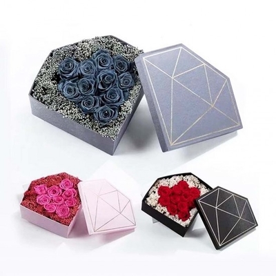 Boîte à fleurs en diamant imprimée personnalisée FSC Boîte à rose en diamant avec estampage à chaud