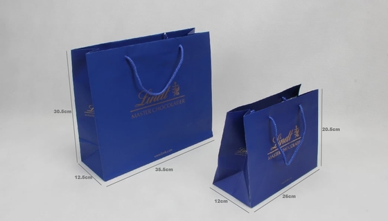 C1S C2S sacs en papier personnalisés enduits brillants sacs en papier à provisions de vêtement de bleu de mer