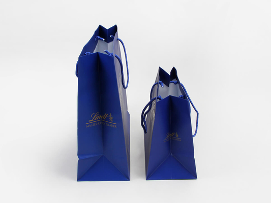 C1S C2S sacs en papier personnalisés enduits brillants sacs en papier à provisions de vêtement de bleu de mer